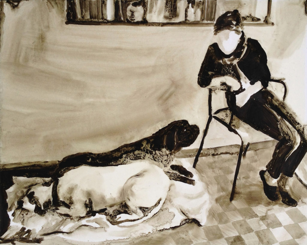 Autoportrait avec deux chiens - Annelise Gadoury